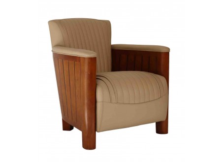 Cognac armchair - Beige leather