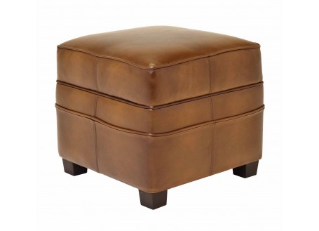 Nogent square footstool - Brown leather