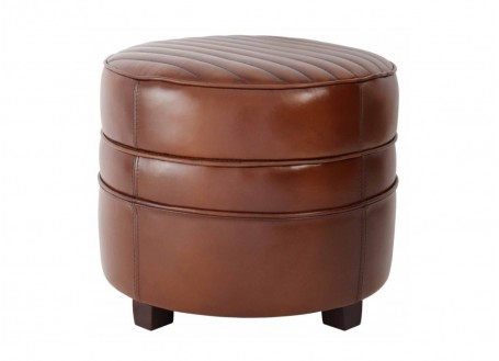 Round footstool Nogent sport - Brown leather