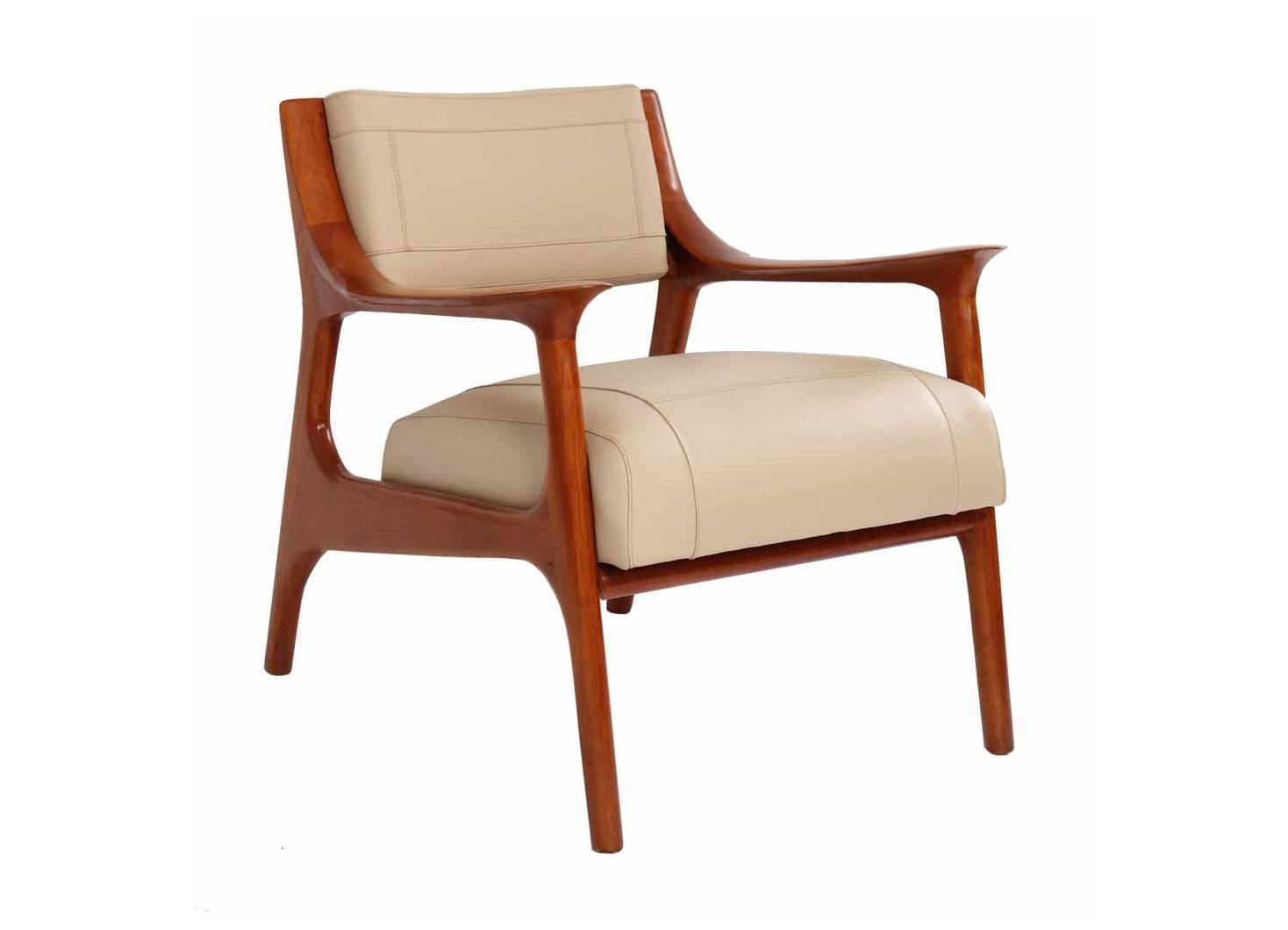 Fauteuil scandinave contemporain cuir beige