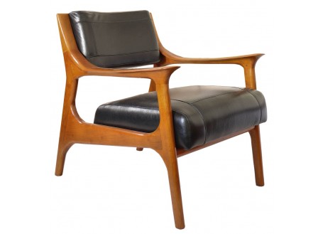 Berfen armchair in black leather - brown wood