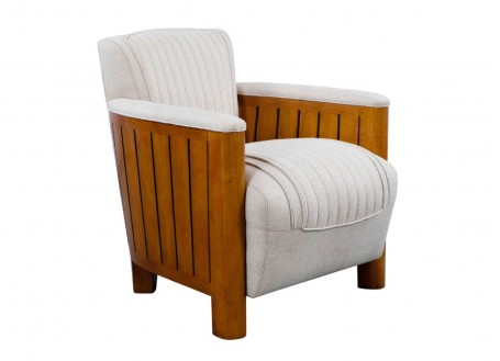 Cognac armchair - beige fabric