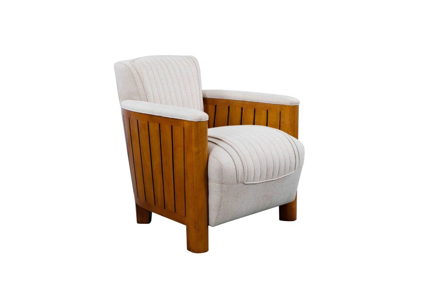 Cognac armchair - beige fabric