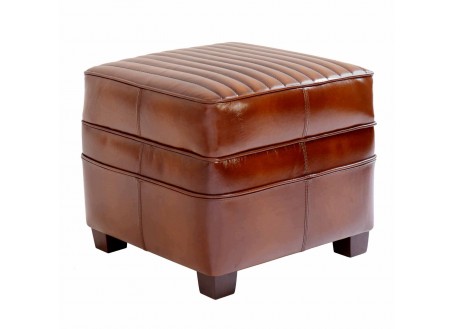 Nogent Sport square footstool - Brown leather