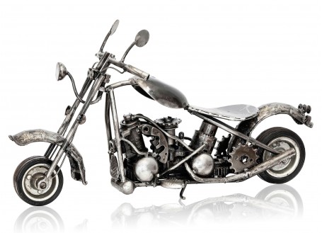 Metal chopper sculpture from motorbike parts