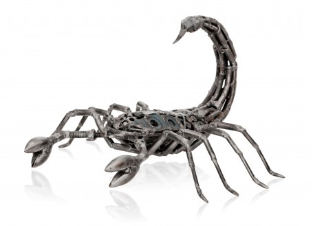 Scorpion sculpture made of motorbike parts