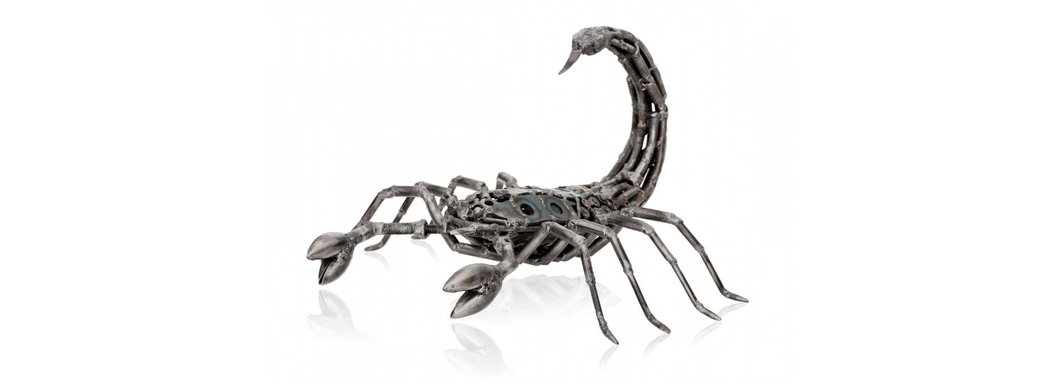 Scorpion sculpture made of motorbike parts