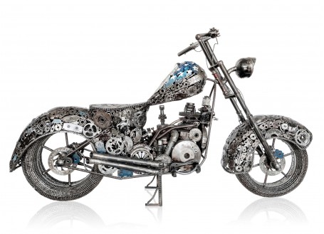 Sculpture of a chopper in motorbike parts