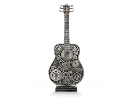 Acoustic guitar sculpture in recycled metal