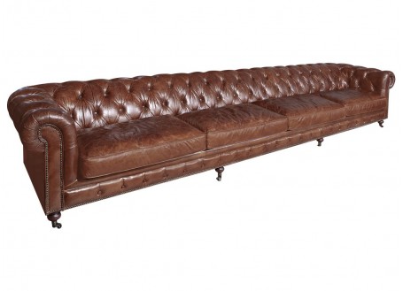 Chesterfield sofa 3,5 seaters - Brown leather