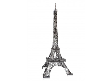 Eiffel Tower sculpture in motorbike parts