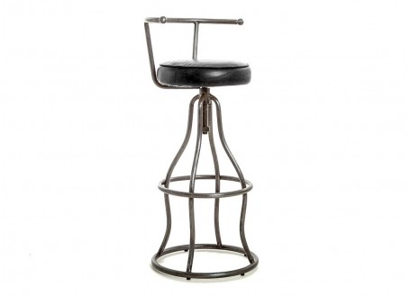 Bar stool with backrest LOFT - Black leather and metal seat