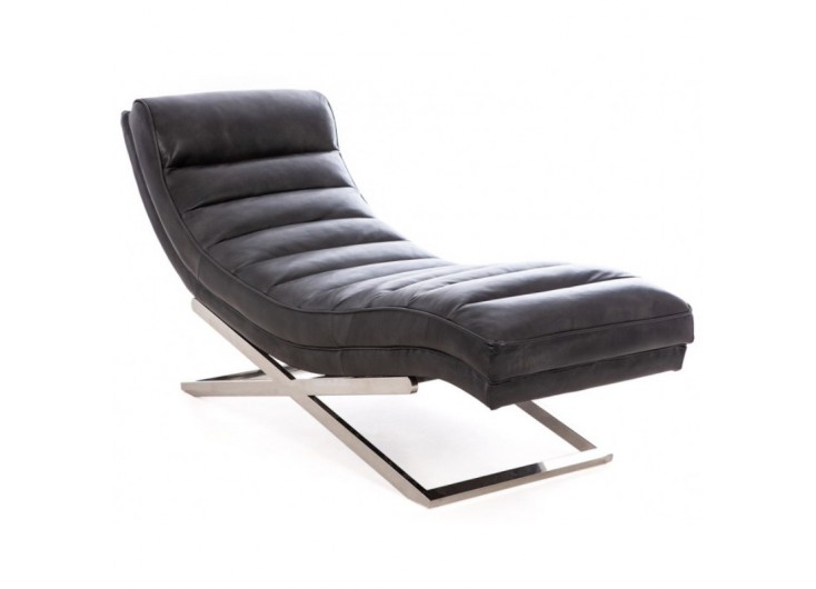 Chaise longue Lounge - Cuir noir et inox