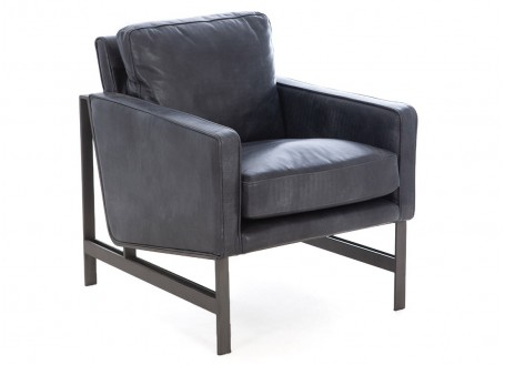 Dallas armchair - Black leather and metal