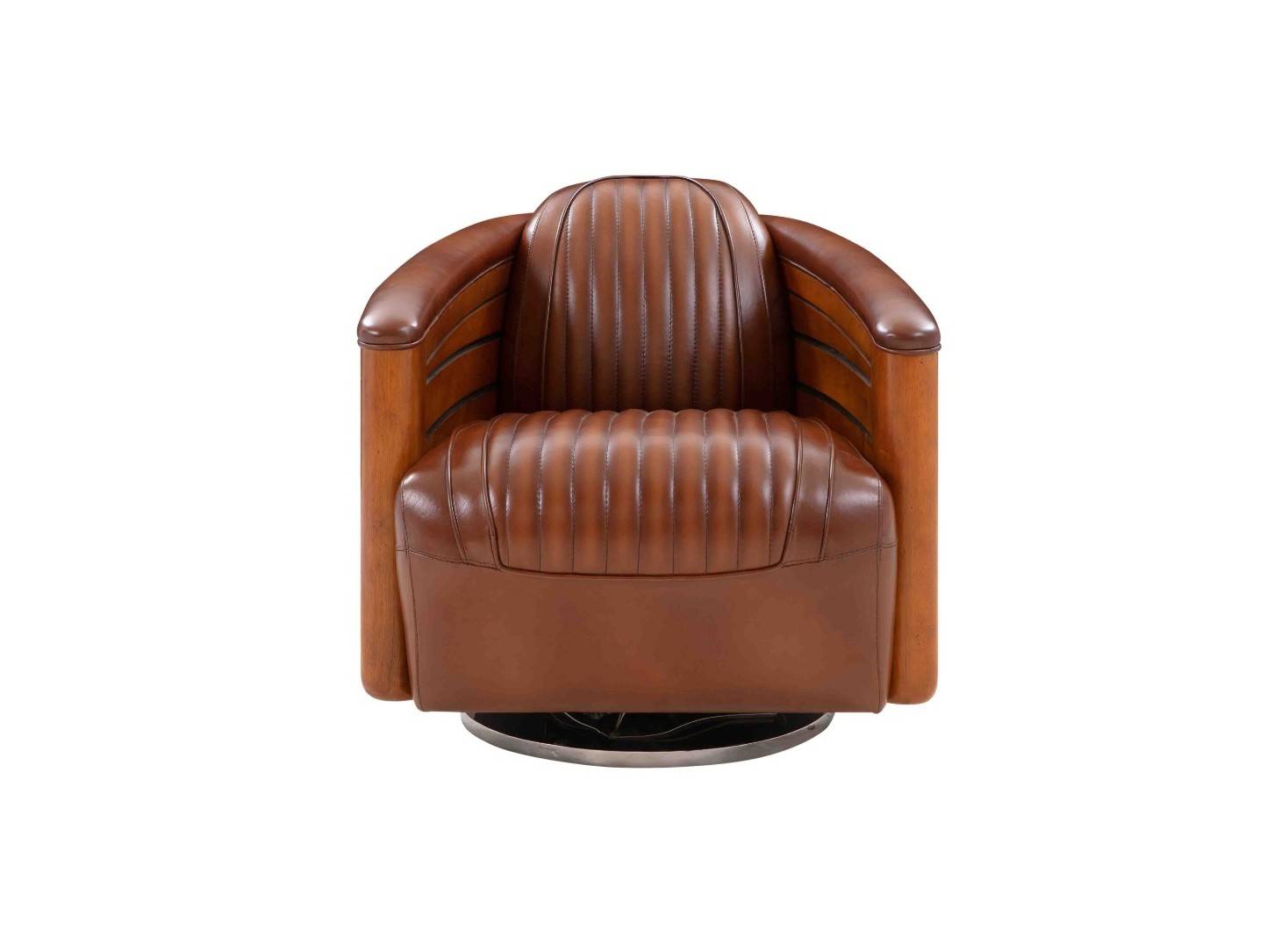Nautilus pivoting armchair, brown leather