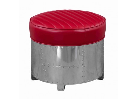 Aviator round Ottoman - Red leather