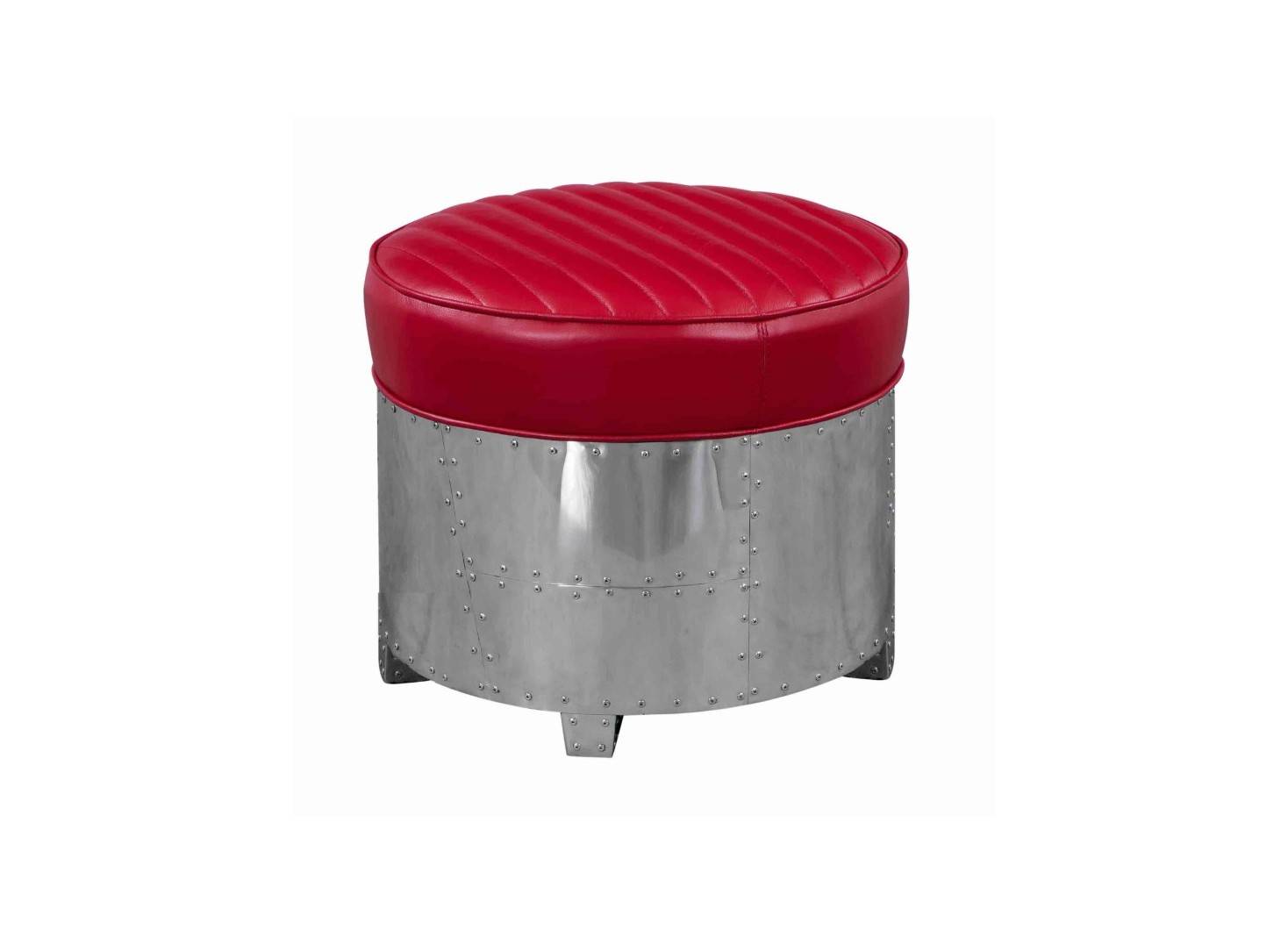 Aviator round Ottoman - Red leather