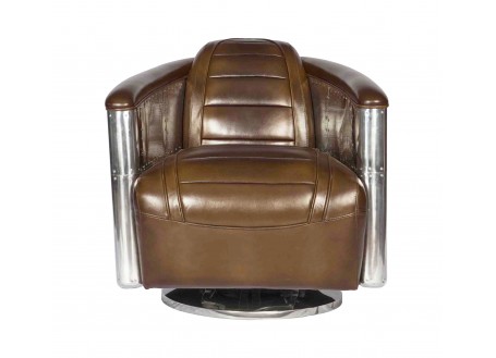 Aviator pivoting armchair - Brown leather