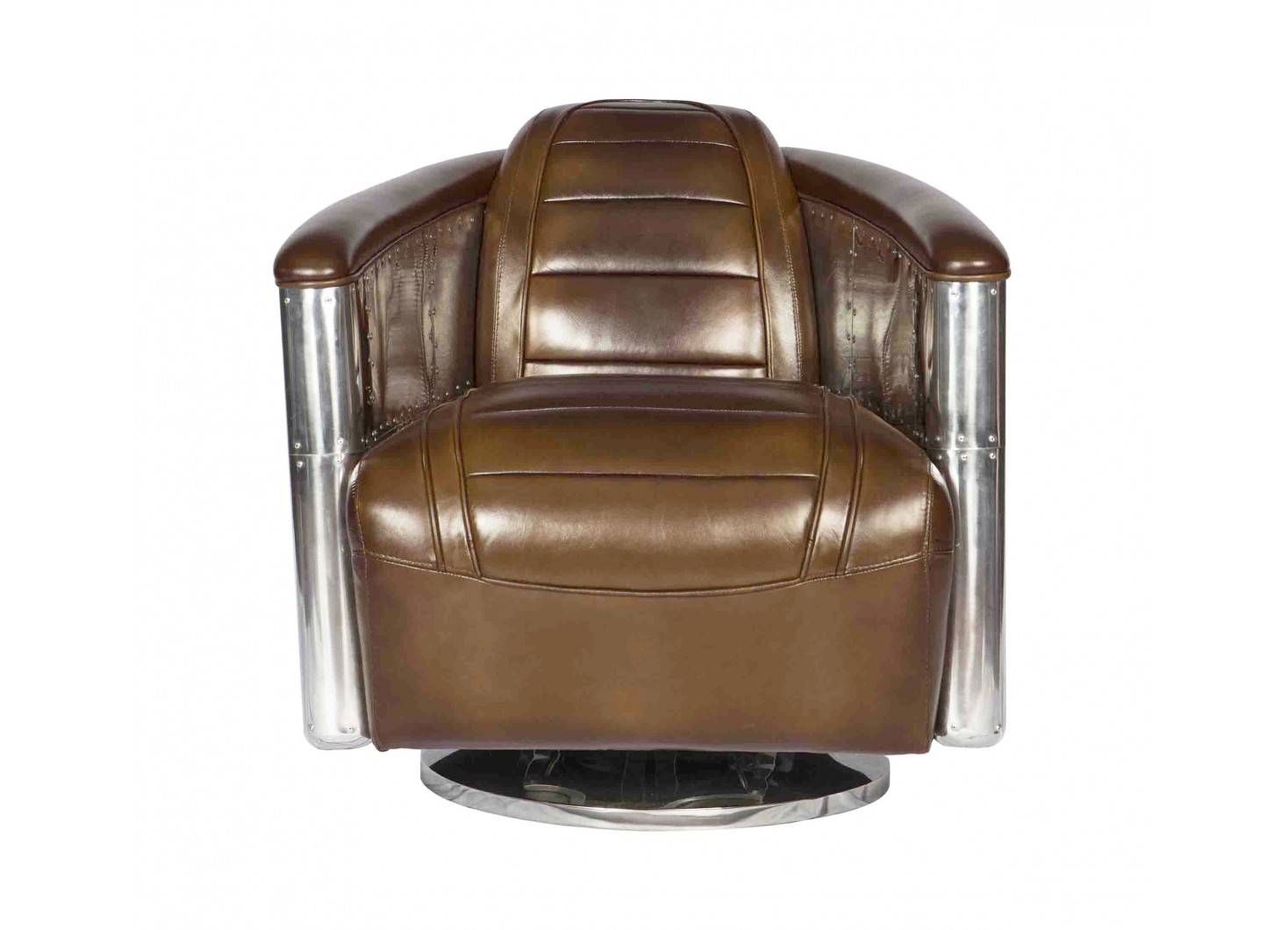 Brown leather pivoting aviator armchair DC3