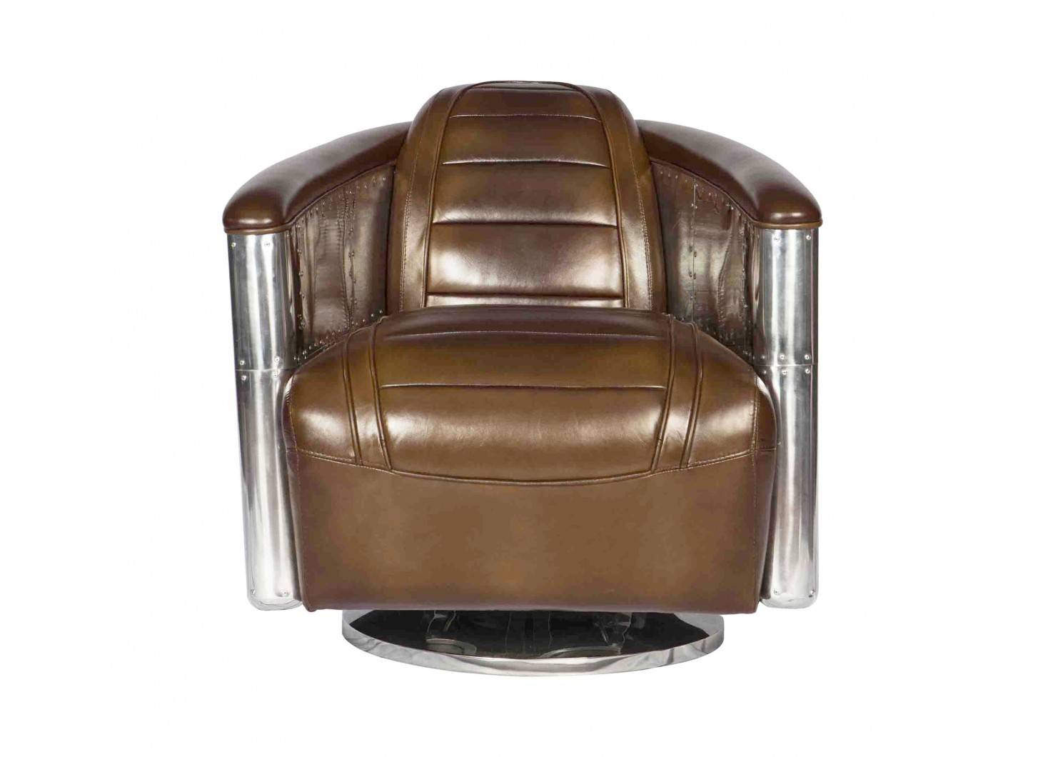 Fauteuil club DC3 tournant - Cuir marron