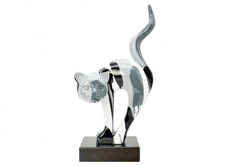 Statue De Chat Noir Blanc Et Gris
